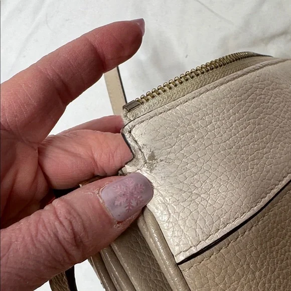 Kate Spade Leila Triple Gusset Two Toned Beige and Cream Pebbled Crossbody Bag - Picture 9 of 12